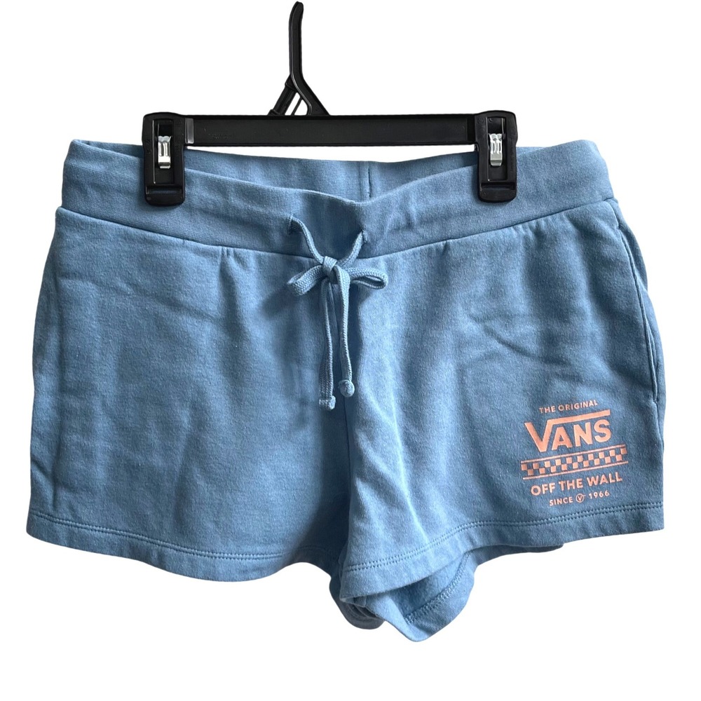 Vans Sweat Shorts Womens Medium Blue Skater Relaxed Fleece Graphic Off The Wall